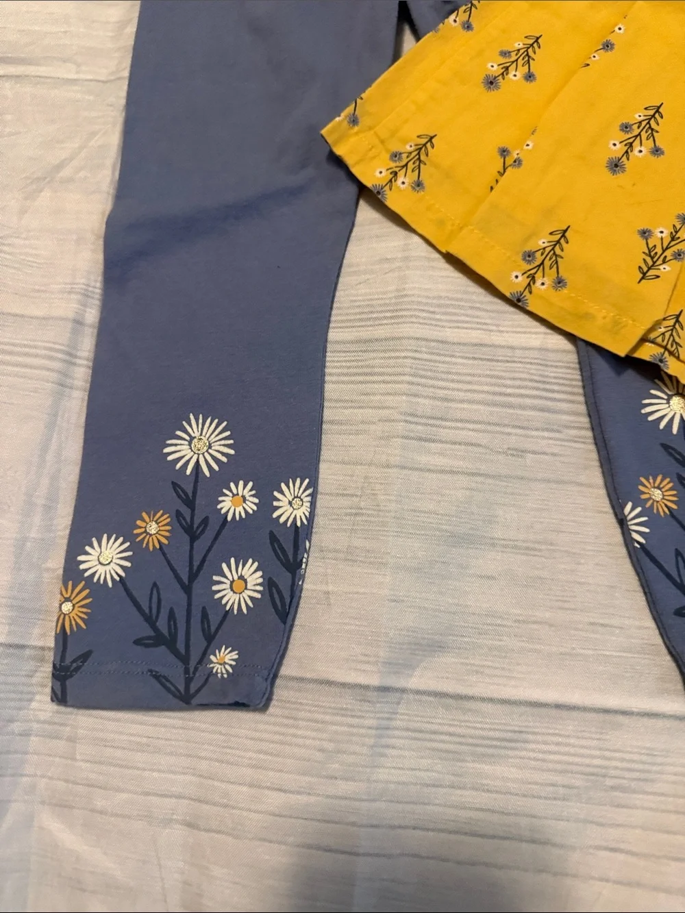 Savannah Girls Yellow Floral Dress & Blue Leggings Matching Set